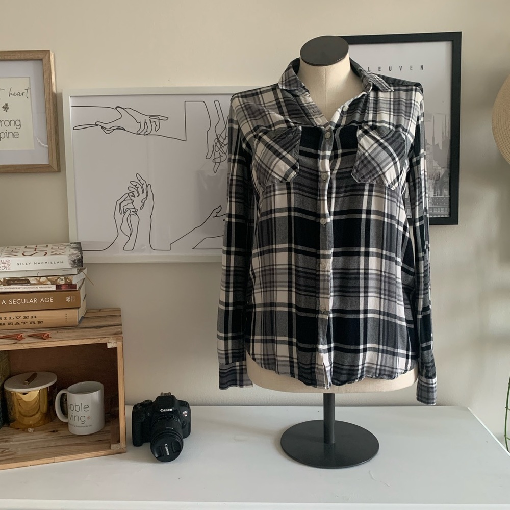 Black and white flannel button up